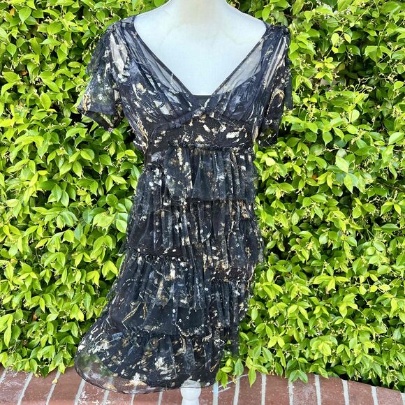 Thakoon Dresses & Skirts - Thakoon Silk Floral Tiered Ruffle Dress Sheer Black Slip NWOT Size 4 Small